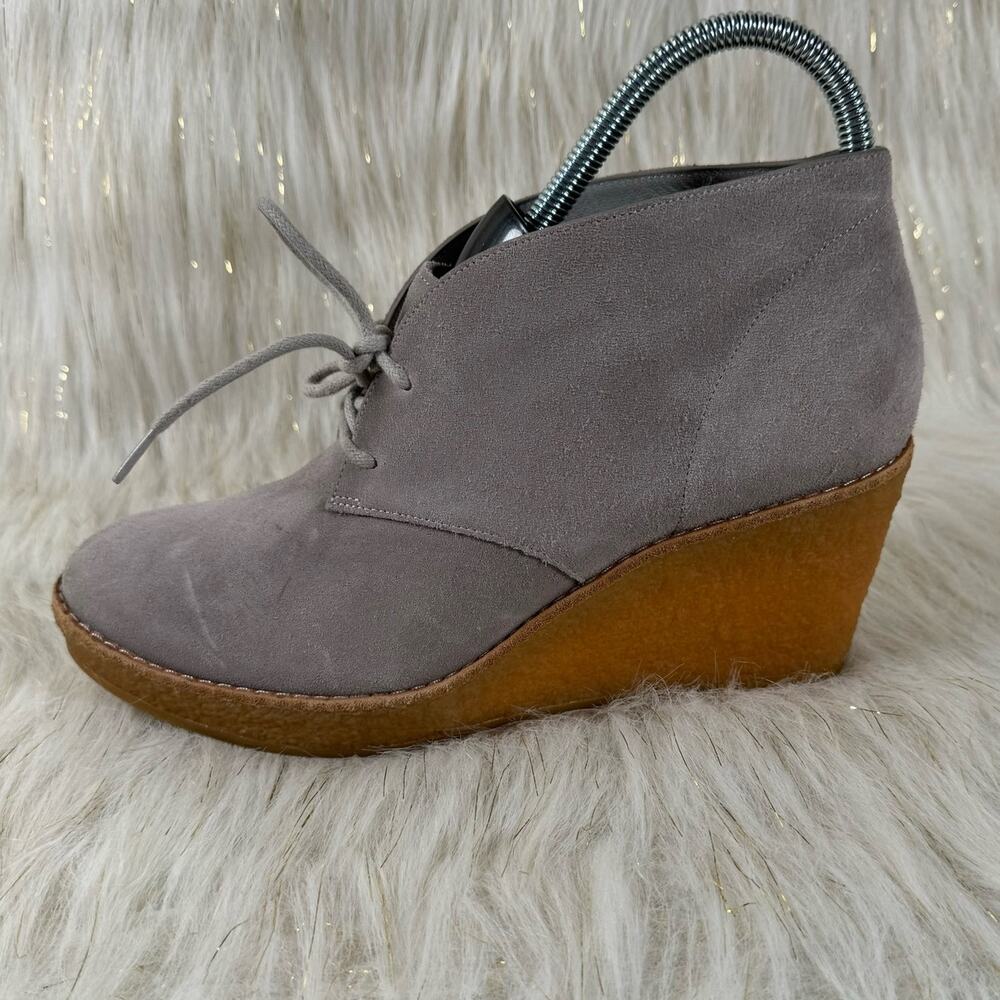 Cole Haan Womens Gray Platform Wedge Tie Up Suede Leather Ankle Booties 8B